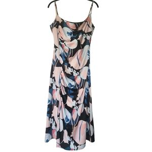 SUGAR LIPS spaghetti strap floral midi dress, black/pink/blue, size M